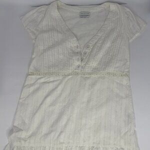 Urban Outfitters White Short Sleeve Ruffle Hem Button Front Blouse S-P